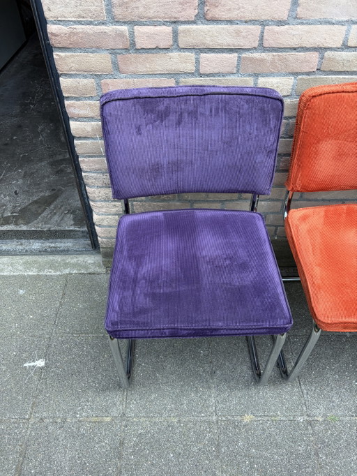 🪑🔥 6 Zuiver Ridge Rib Fabric Chairs – eetkamerstoelen, Chrome, Wood (photo 2 of 7)