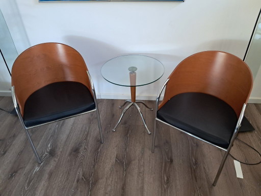 Zitgedeelte met tafel – fauteuils, Leather, Wood