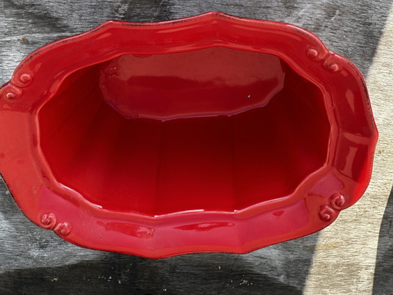 Image 1 of Grote rode keramische terrine jaren 50
