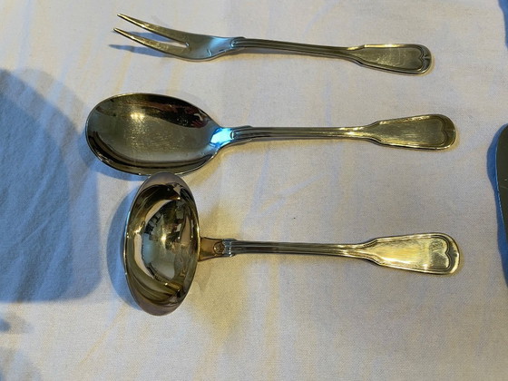 Image 1 of Bestekset Solingen deels verzilverd 6-persoons, 47-delig, Christofle Albi dessertvorkjes 6-delig, Waring & Gillow taartschep