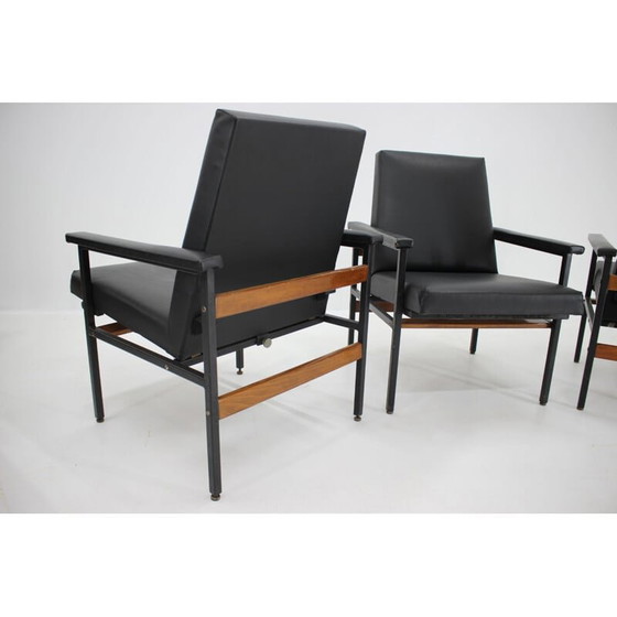 Image 1 of Vintage adjustable black leatherette living room set, Czechoslovakia 1970s