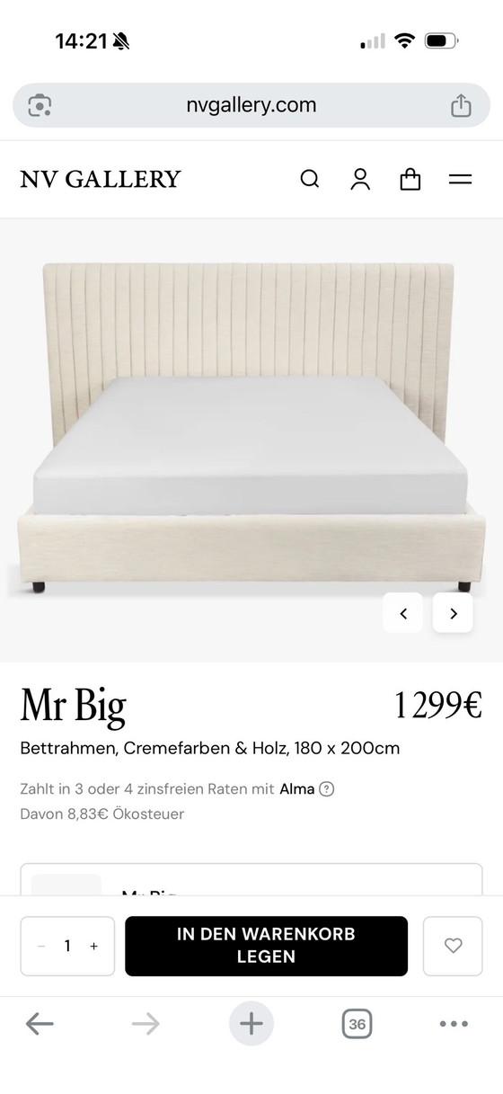 Letto designer NV Gallery | Crema | 180x200cm, Letti, Tessile, Legno (foto 2 di 14)