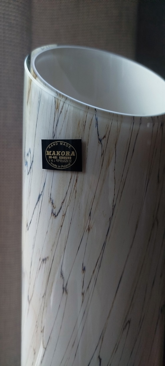 Image 1 of Monumental Makora Krosno Floor Vase – 100cm – 'Tiger Swirl' & Cobalt