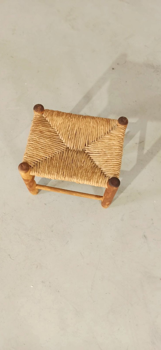 Image 1 of Vintage low stool, wood and wicker 