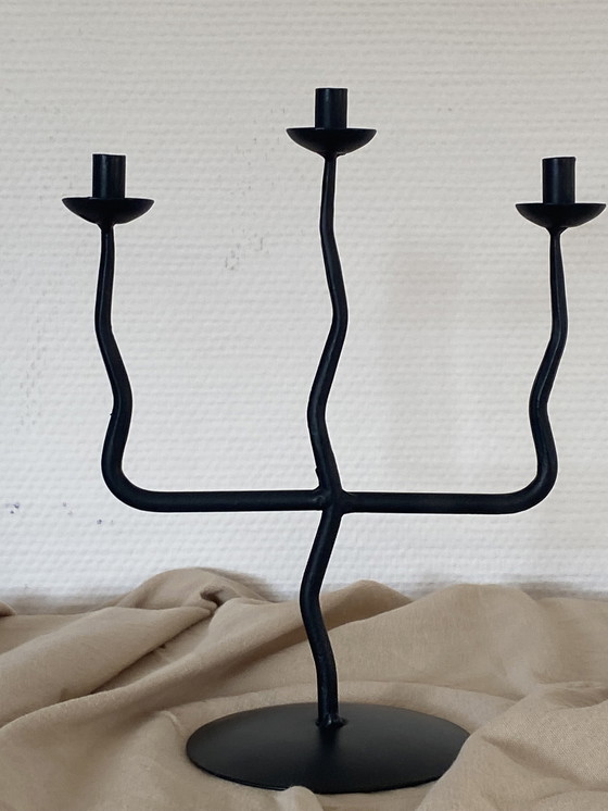 Image 1 of Chandelier vintage en métal noir avec zigzag 'Hysteria'