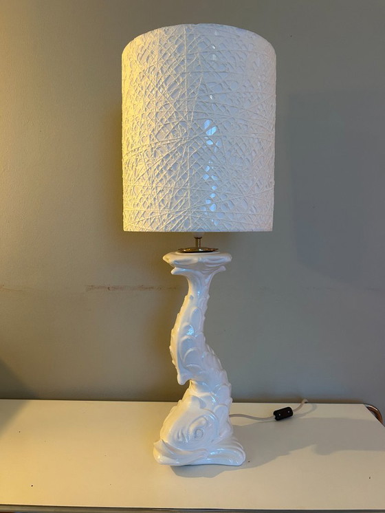 Image 1 of Große Tischlampe aus weißer Keramik, Capodimonte Italien, 1960er