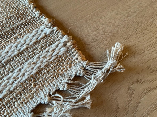 Jute Teppich im Boho-Stil 230x340 (Jute/weiße Wolle)