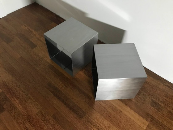 Image 1 of Maria Pergay Pair of stainless steel cube side tables