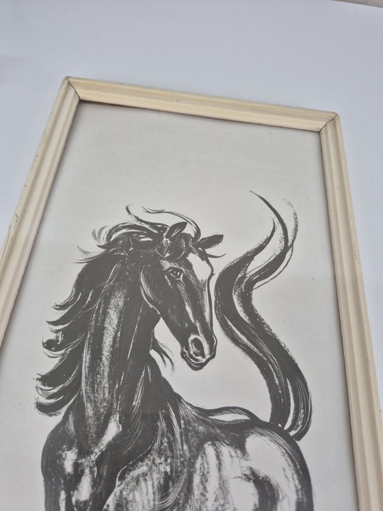 Stampa/disegno vintage Cocky di un cavallo stilizzato., Dipinti e disegni, Carta, Legno, Nero (foto 2 di 6)