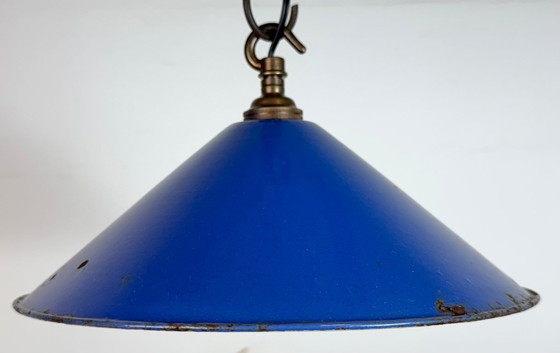 Image 1 of Lampada a sospensione industriale in smalto blu, anni '50