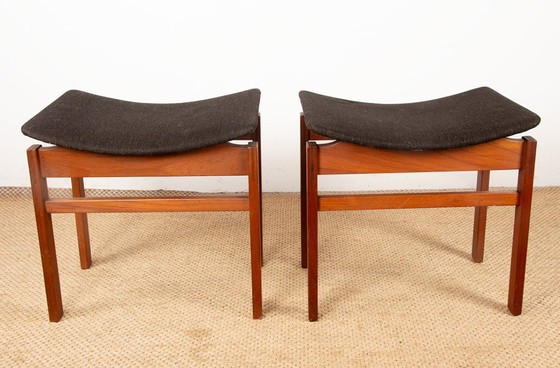 Image 1 of Coppia di sgabelli danesi in teak massello e tessuto, modello 193 di Inger Klingenberg per France & Daverkosen, 1960.