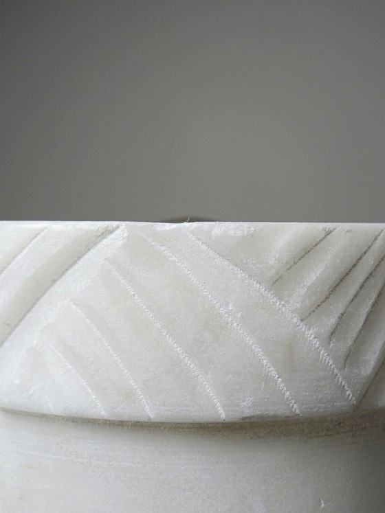 Image 1 of Night light lamp in carved white alabaster, classical style, circa 1950-1970