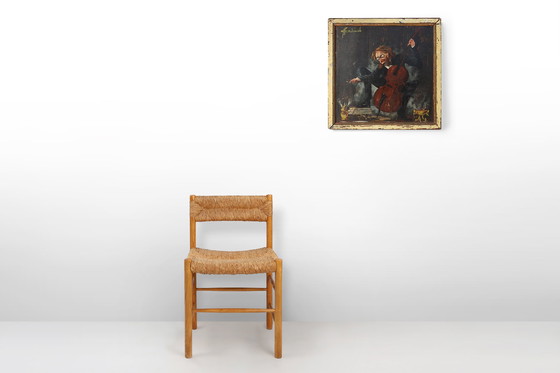 Image 1 of Peinture sur bois du 20e siècle signée S. Gil représentant un violoncelliste dans un théâtre à Paris