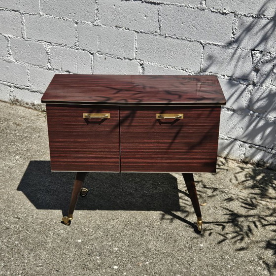 Image 1 of Mid-Century Formica Bar Trolley - Bar Cabinet - Mahogany Style - 60s