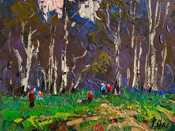 Image 1 of Original Oil Painting Gloomy Forest Landscape Blooming spring