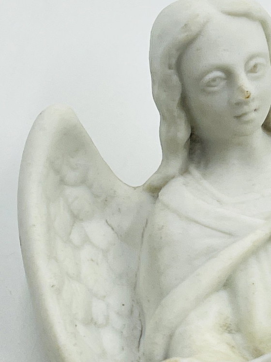 Bénitier mural Ange en biscuit de porcelaine, Objets déco, Céramique, Blanc, Vintage (photo 9 sur 10)