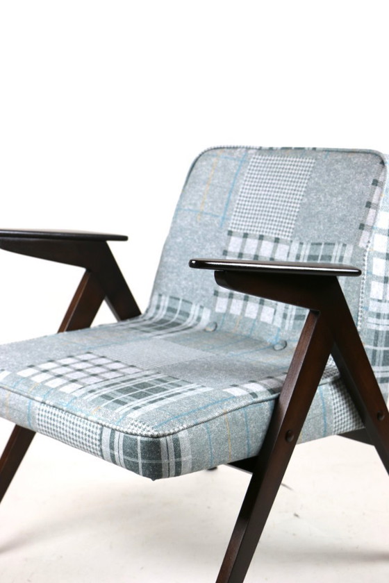 Image 1 of Fauteuil Bunny à carreaux gris-bleu par Józef Chierowski, années 1970