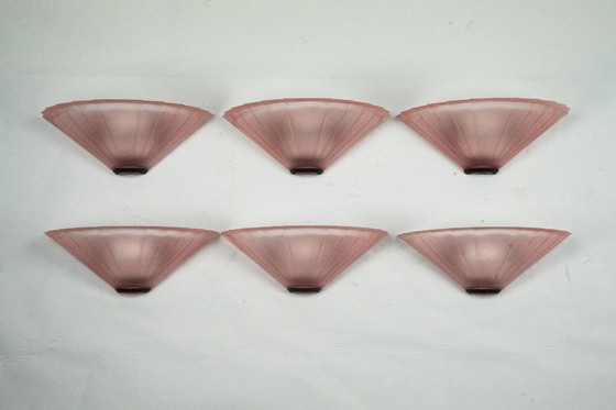 Image 1 of Ensemble de six appliques De Majo en verre de Murano rose épais. Italie, années 1980