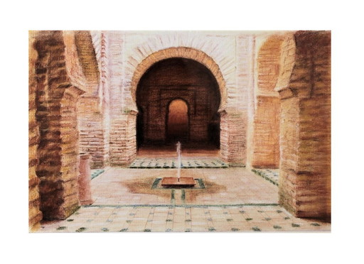 Drawing of the Alcazaba of Jerez. Alcazaba drawing. Jerez painting. Mozarabic architecture. New.