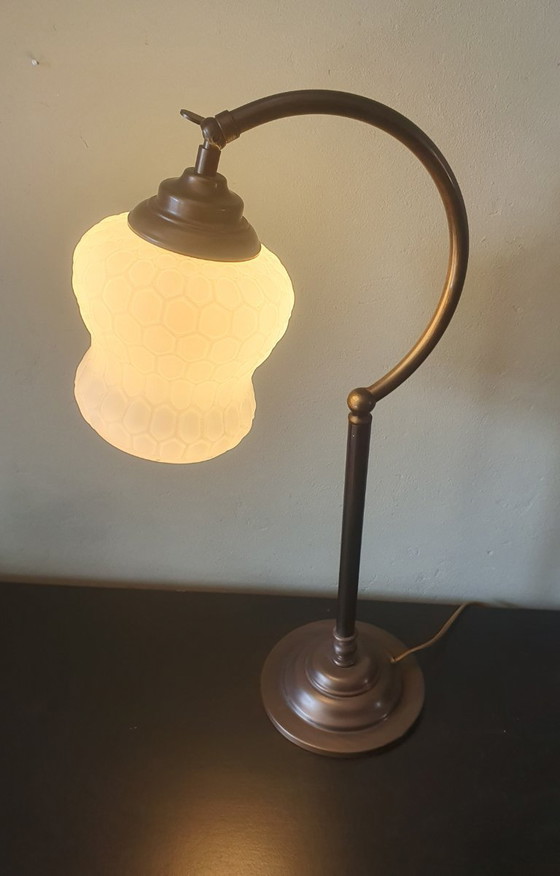 Image 1 of Vintage Art Deco style desk lamp with opaline glass shade