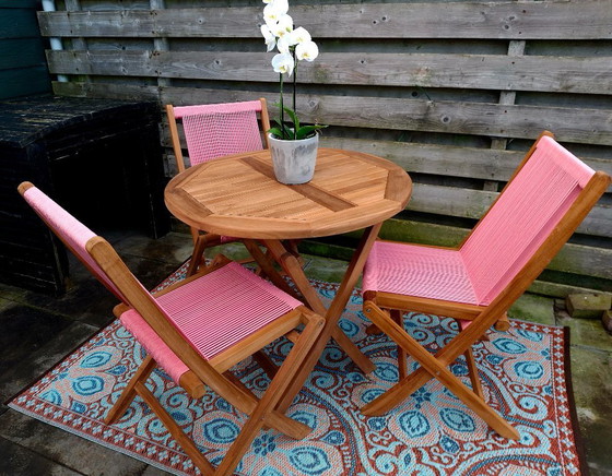 Image 1 of Teak garden set, 1 folding garden table, 3 folding chairs