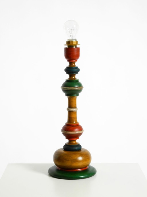 Beautiful, Large 1980s Table Lamp Made of Colorful Stained Pine Wood – tafellampen (photo 2 of 16)