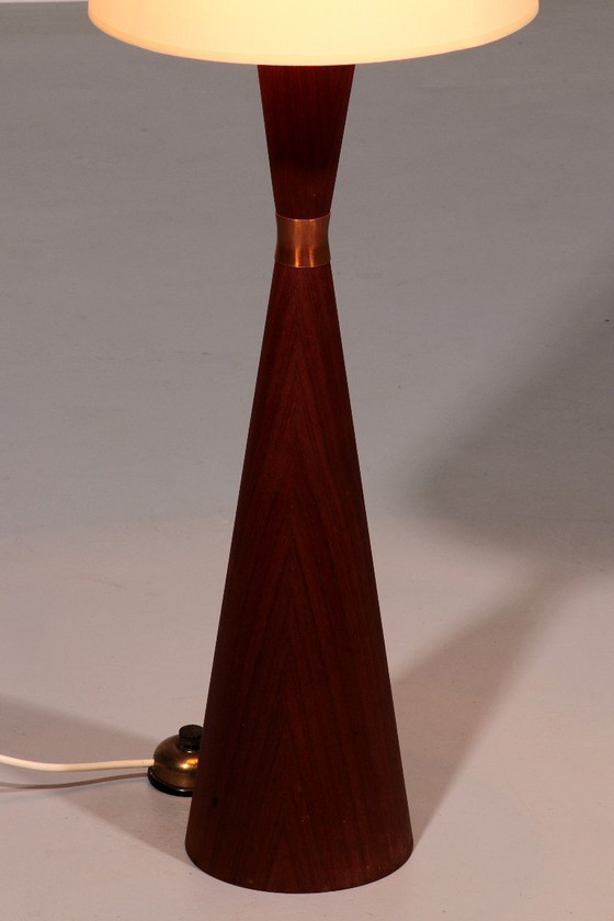 Image 1 of Lámpara de pie de teca con pantalla de tela de Parker Knoll, años 60