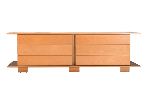 1970 Italian Sideboard in Beech Veneer with Six Drawers (buffet italien en placage de hêtre avec six tiroirs)