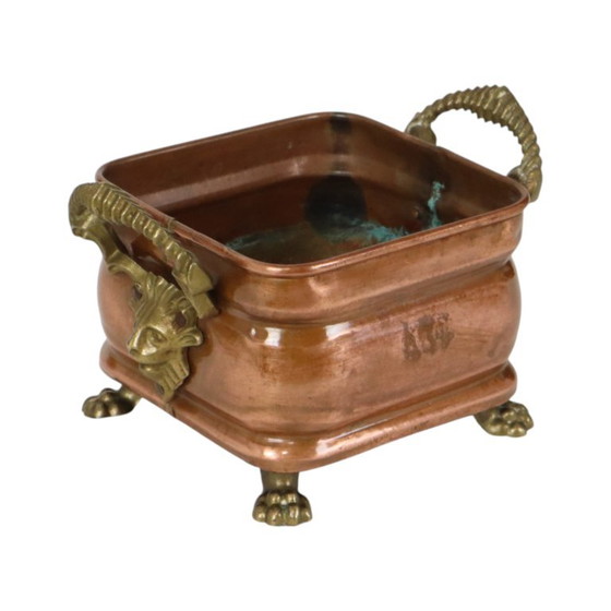 Fioriera antica in rame con piedini a zampa di leone e teste di leone, XIX secolo. – Vasi per piante, Copper (photo 13 of 14)