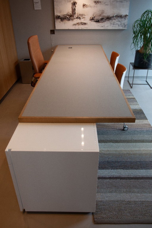 Designer desk, double workstation with integrated storage