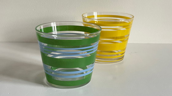 Image 1 of Pair of vintage screen-printed glass planters
