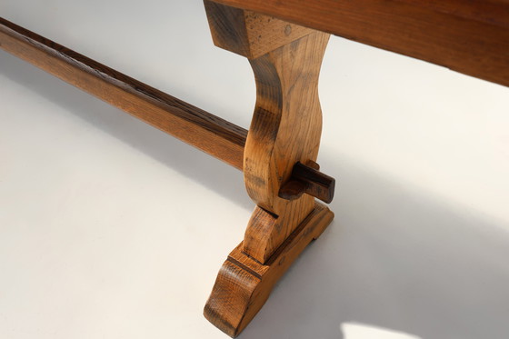 Image 1 of Très long banc de monastère en bois d'orme massif, France vers 1850 1850