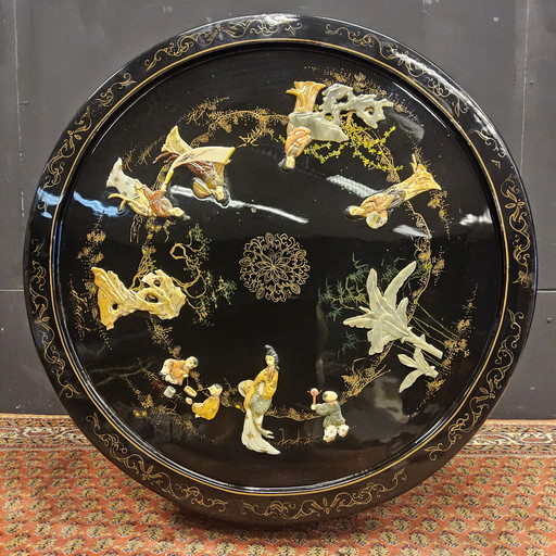 Vintage Chinese coffee table / oriental table (diameter: 75 cm) Asian coffee table / Bohemian coffee table / coffee table