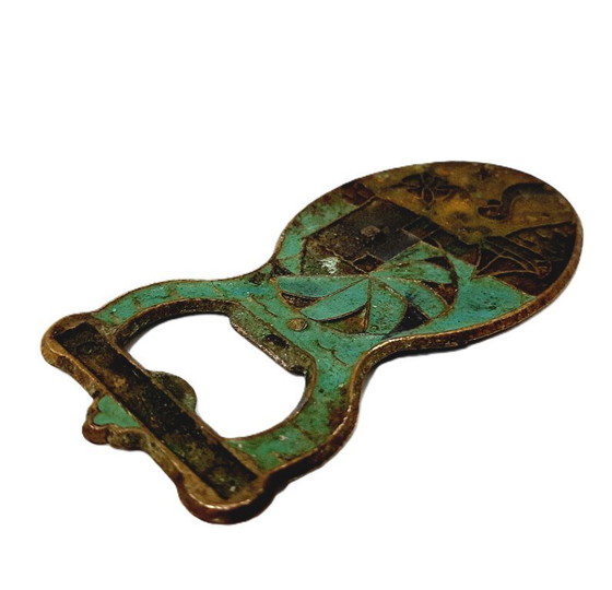 Image 1 of Apribottiglie da birra vintage in ottone con smalto sul manico