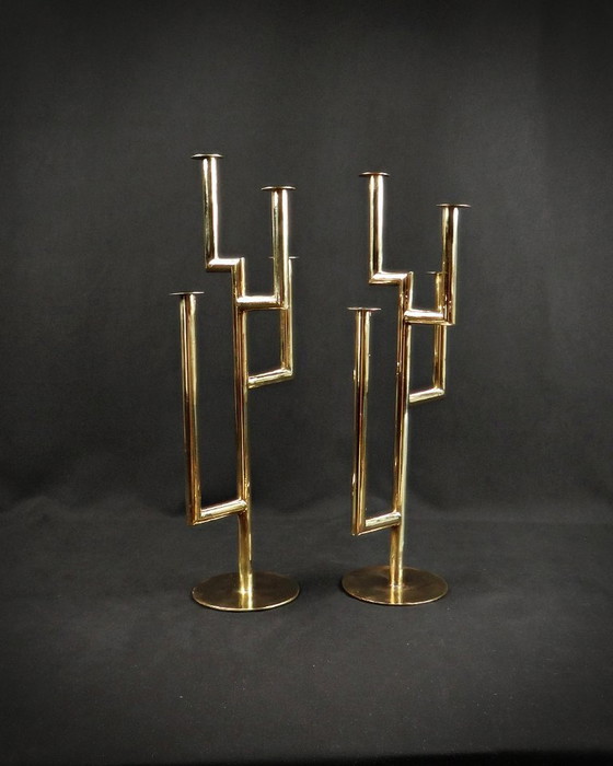 Image 1 of Paar Kandelaber Karl Hagenauer Wiener Werkstätte aus vergoldetem Messing 1930