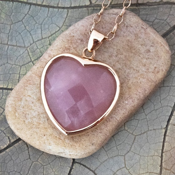 Image 1 of Collier Bronzallure Milano plaqué or 18 carats, cœur en quartz rose