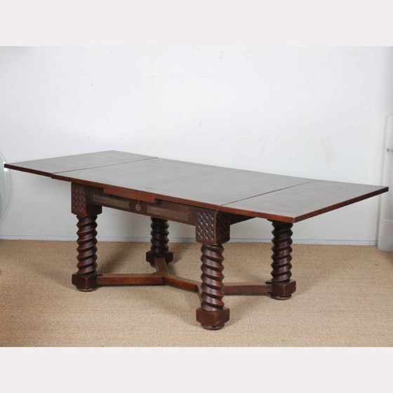 Image 1 of Oak dining table, Breton work from the 1940s