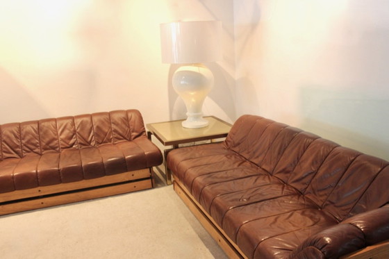 Dutch Lounge Sofa Set in Wood and Cognac Leather, Lounge sets (photo 3 of 9)