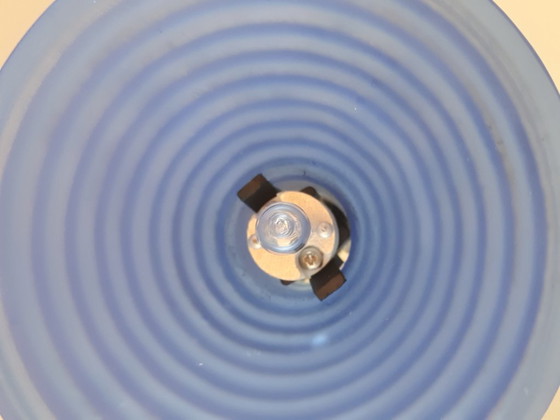 Zeldzame Vintage IKEA Booglamp 'Typ G9206' Met Blauw Geribbelde Matglazen Kap – Jaren '90 – Vloerlampen, Metal (photo 7 of 8)