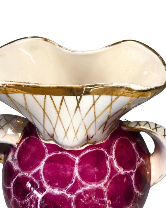 Image 1 of Large Antique Art Deco Thulin Belgium Vase - 22cm - Rare Pink & Gold - Incised Belgium 1