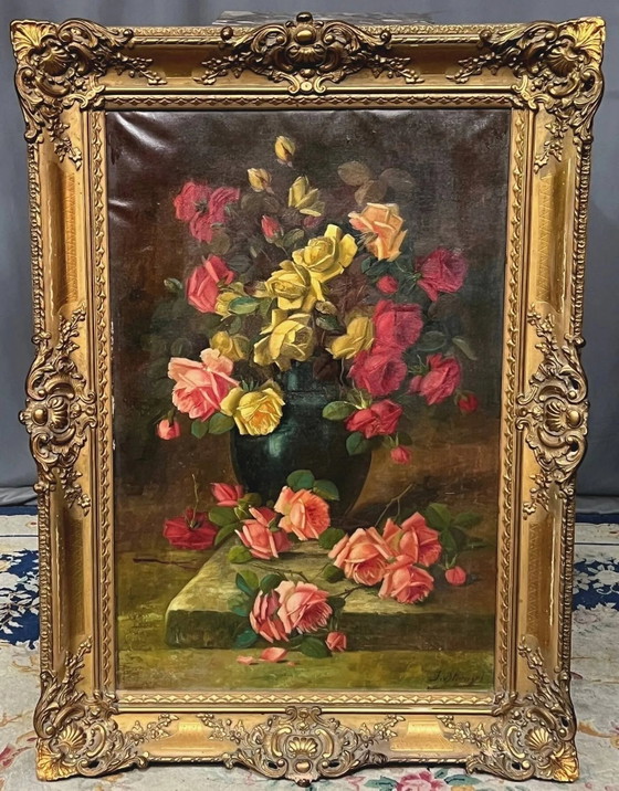 Old still life signed with roses. – Paintings & Drawings, Canvas (photo 8 of 10)
