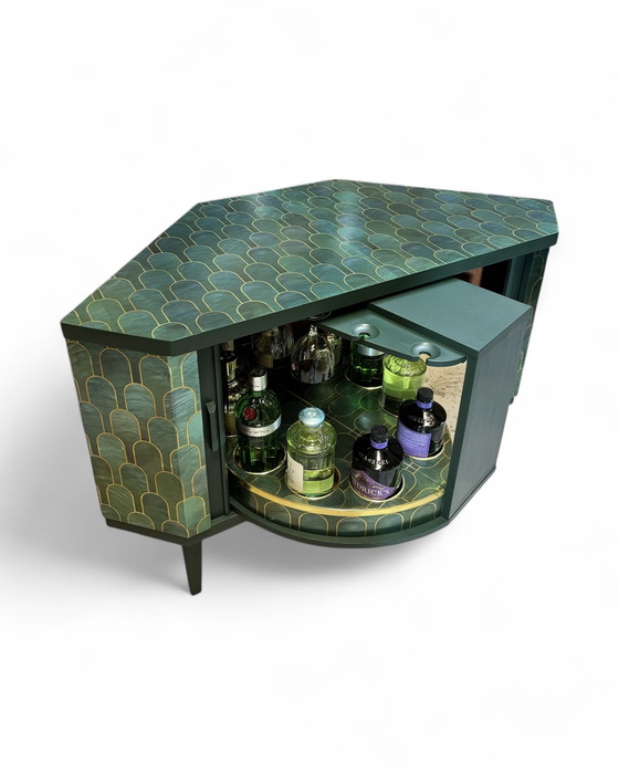 Image 1 of Mid - Century Swivel Bar Cabinet With Nizwa Jade By Bethan Gray