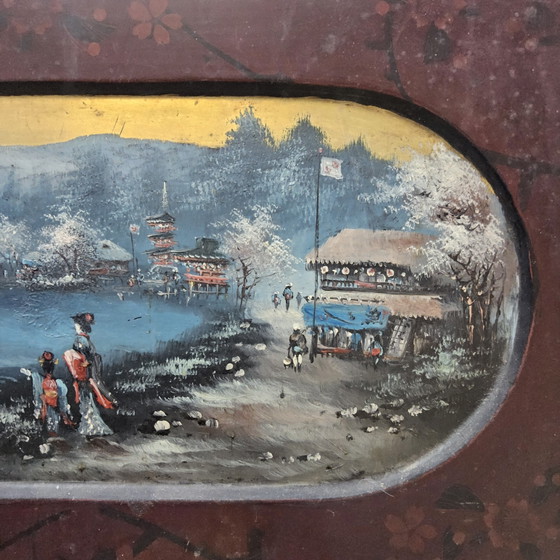 Vintage Rood Chinees Kamerscherm (Traditioneel Landschap Tempels) Oosters / Bohemian Paravent (photo 11 of 15)