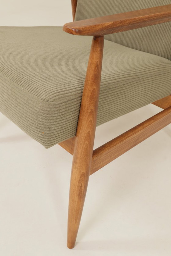Image 1 of Vintage fauteuil in kakigroen corduroy-design van H.Lis