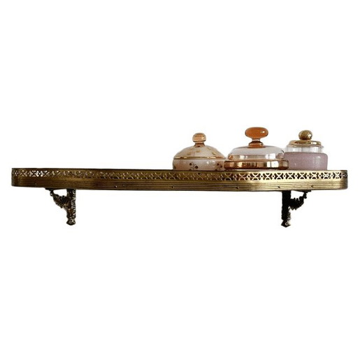 Videoregistratore vintage italiano, tavolino a mezzaluna da parete con intarsi in legno e ottone, anni '50 (photo 2 of 13)