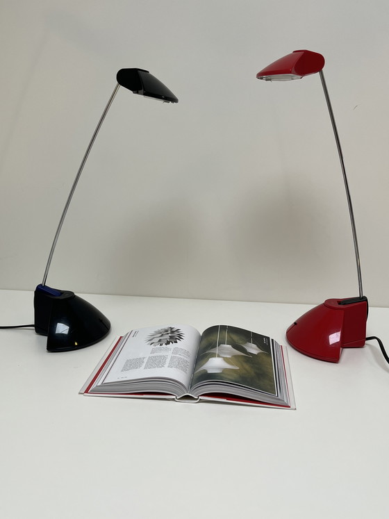 Image 1 of Set of Memphis Style Desk Lamps in Black and Red