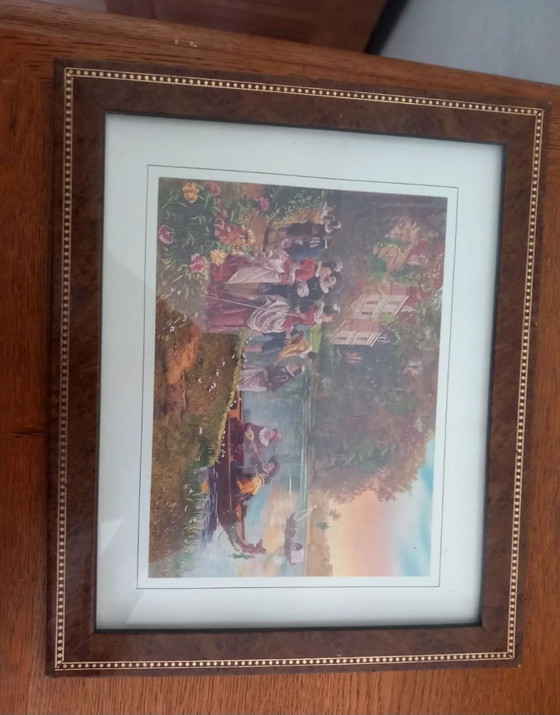 Pair of Elm Burl & Beaded Fillet Style Frames, Genre Scenes, Paintings & Drawings, Wood, Multi Color (photo 7 of 8)