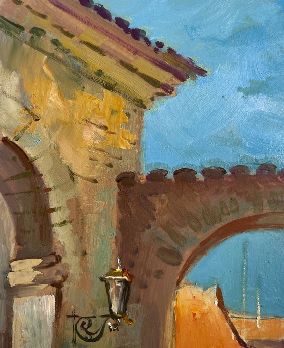 Image 1 of Dipinto ad olio originale Paesaggio urbano diurno Vecchia strada della città