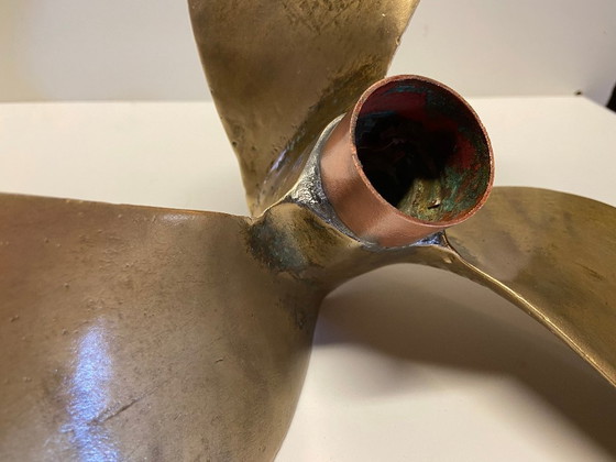 Antique Marine Three-Blade Boat Propeller Solid Bronze Early 1900s Collector, Decorative Objects, Gold (photo 9 of 12)