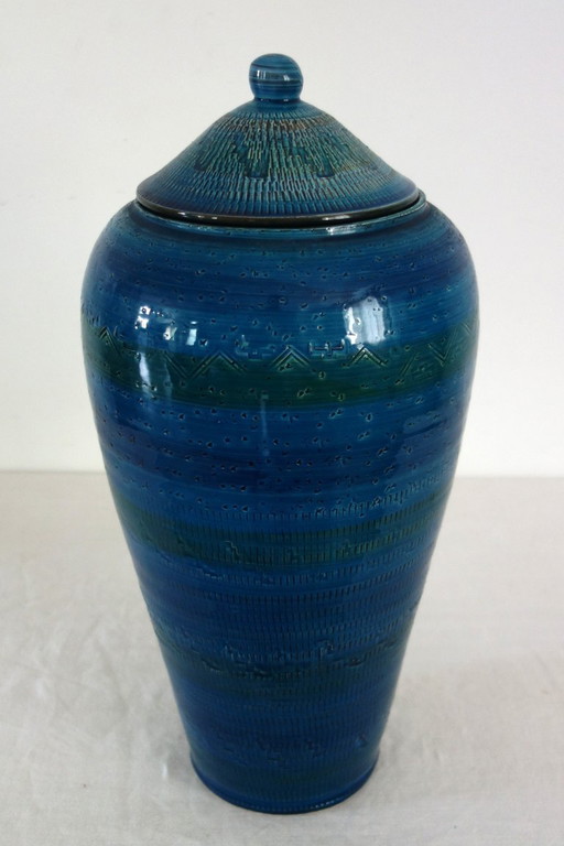 Large covered ceramic vase in the Bitossi style, Italy, 1970s